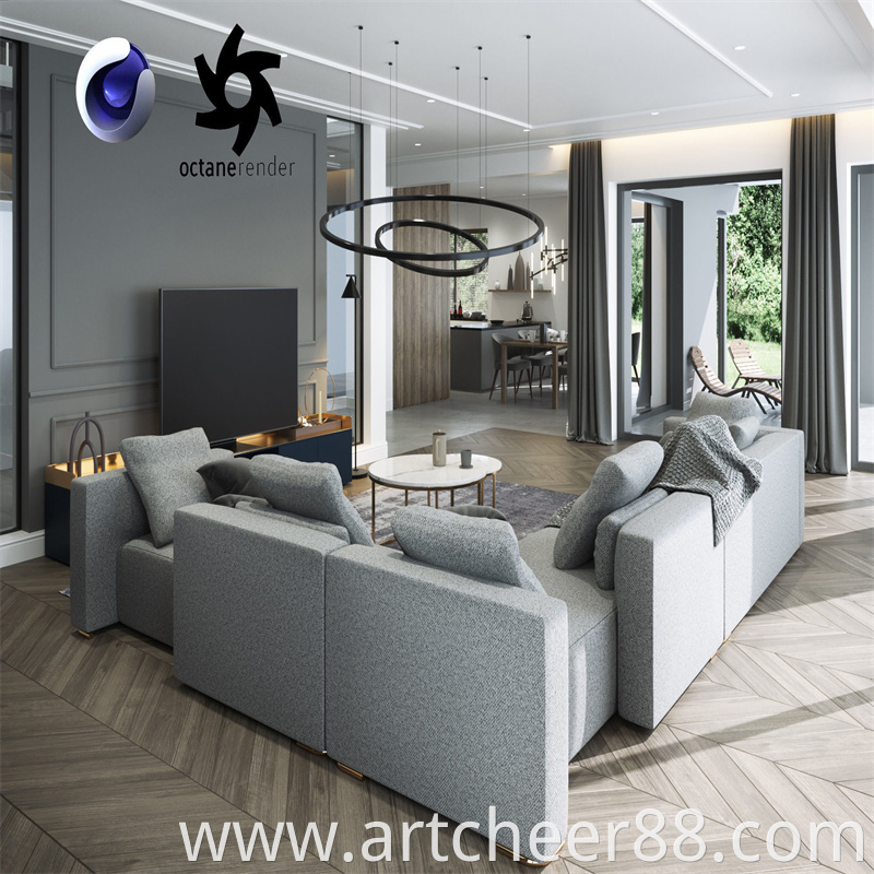 Living Room And Kitchen Scene For Cinema 4d And Octane Render 3d Model Obj Fbx C4d 3 Jpg